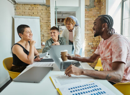 Group discussing ideas during an ideation workshop