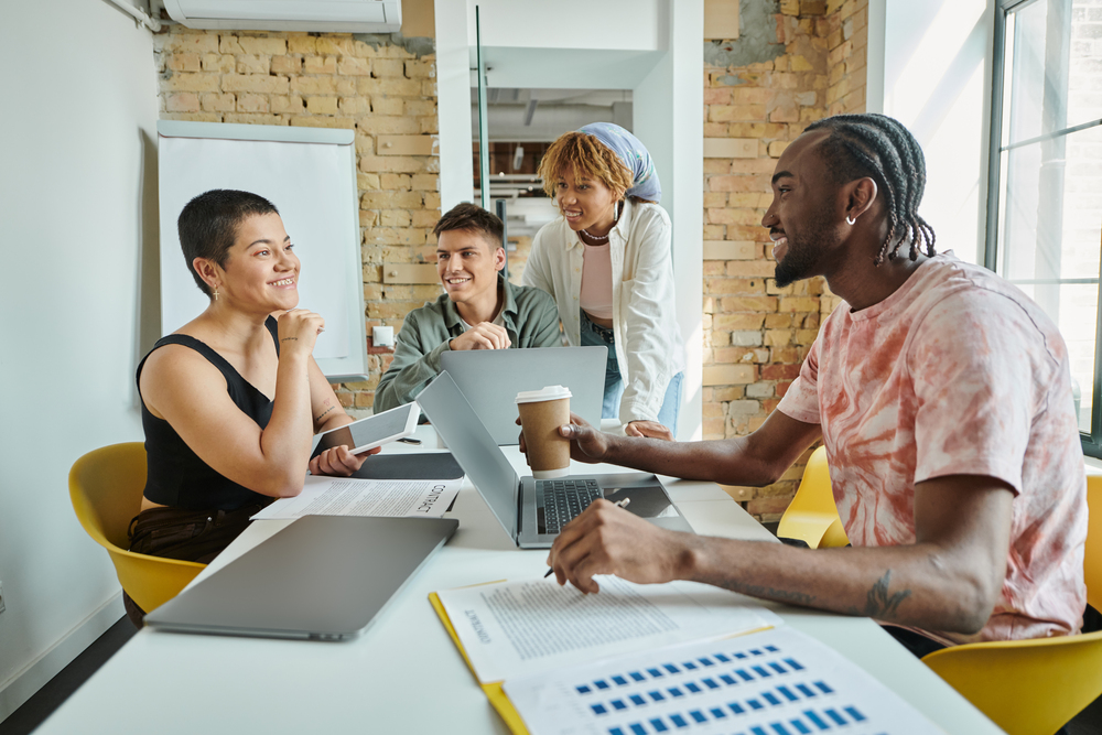 Group discussing ideas during an ideation workshop