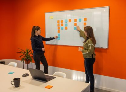 Facilitators presenting at a whiteboard