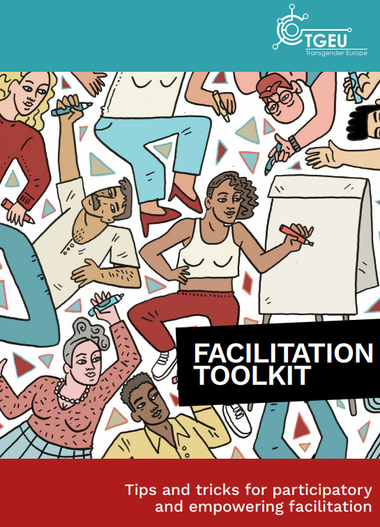 Cover of the Facilitation Toolkit, showing a cartoon of a black woman writing on a board