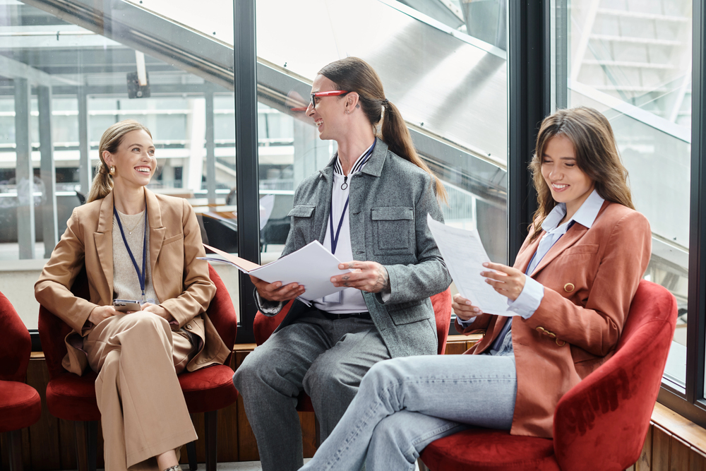 Three women in a corporate team building activity