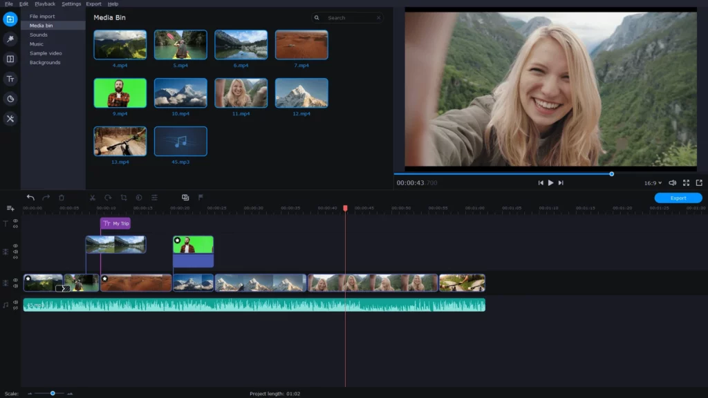 A screenshot of Movavi's video editor.